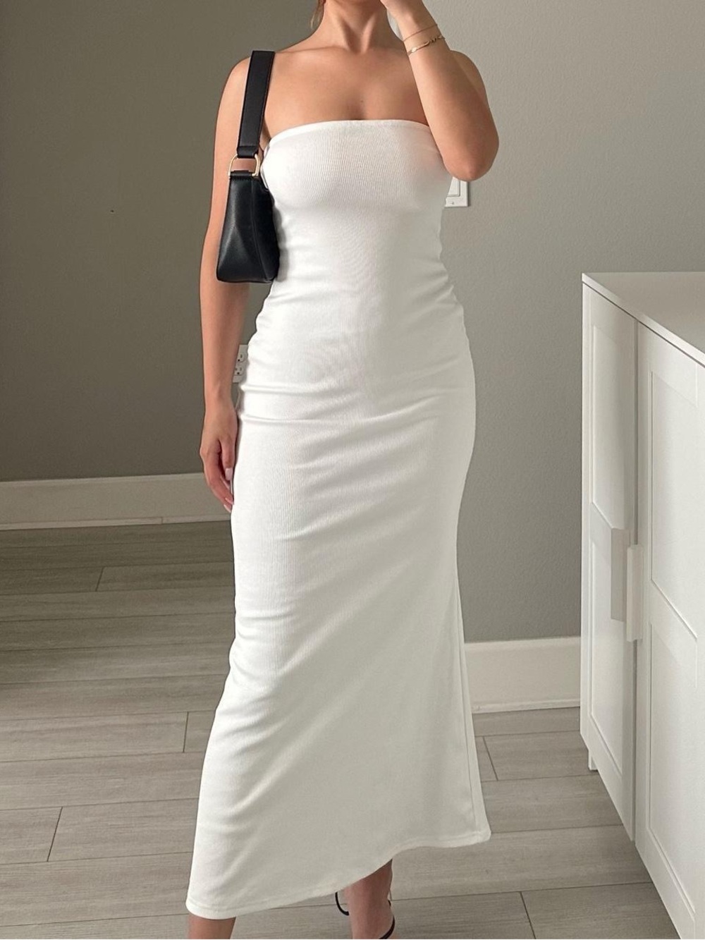 Strapless White Maxi Dress - Elegant Ribbed Tube Gown